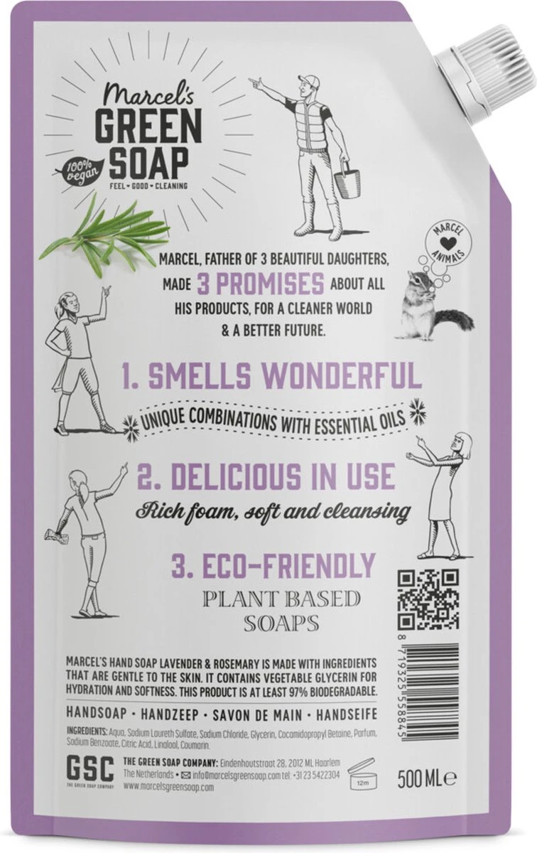 Marcel's Green Soap Handzeep Lavendel & Rosemarijn Navulling - 6 X 500 Ml 4 Marcel's Green Soap Handzeep Lavendel & Rosemarijn Navulling - 6 X 500 Ml - Afbeelding 2