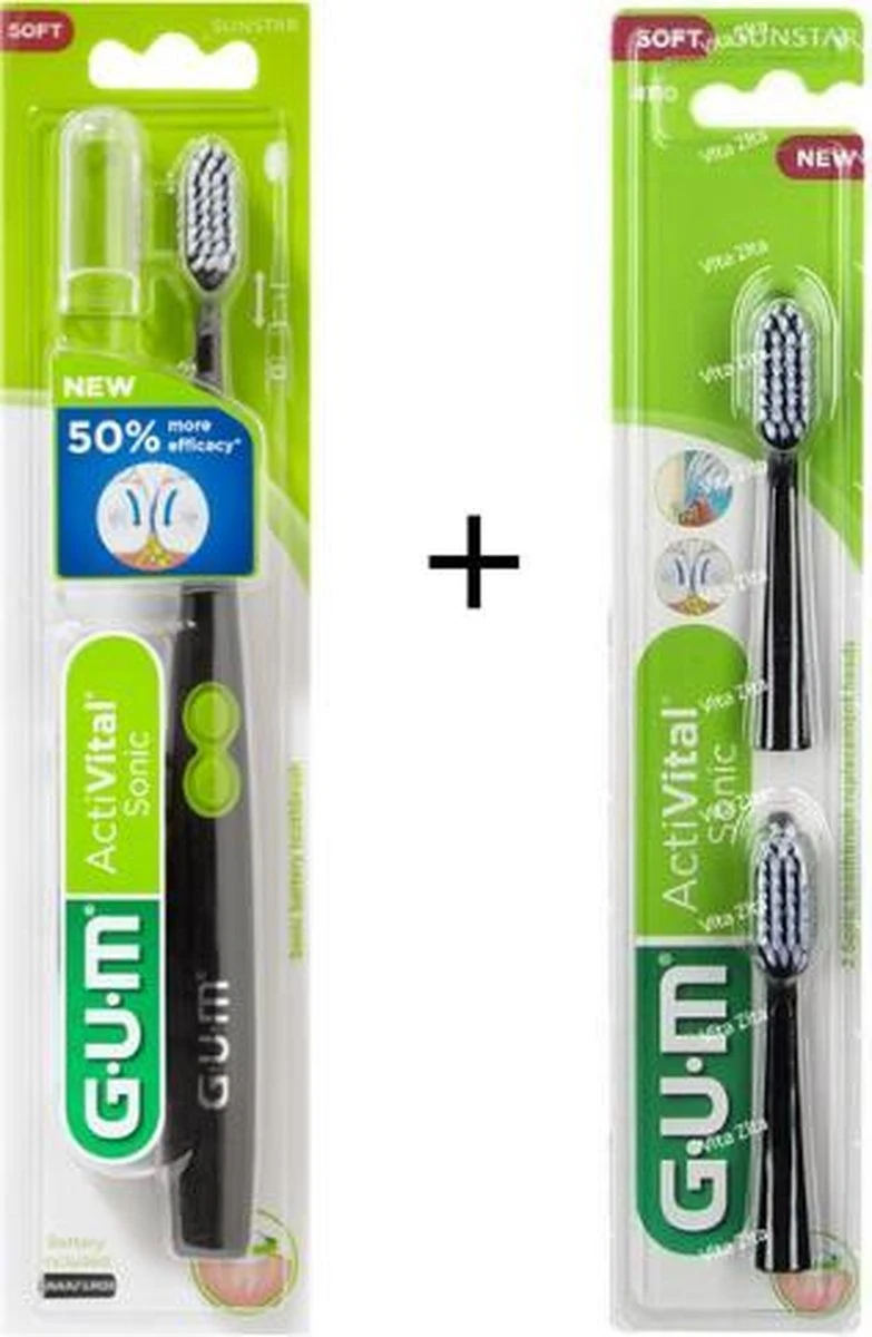 GUM® 1x GUM Activital Sonic Elektrische Tandenborstel - Zwart + 1x GUM Opzetborstels Zwart 3 GUM® 1x GUM Activital Sonic Elektrische Tandenborstel - Zwart + 1x GUM Opzetborstels Zwart