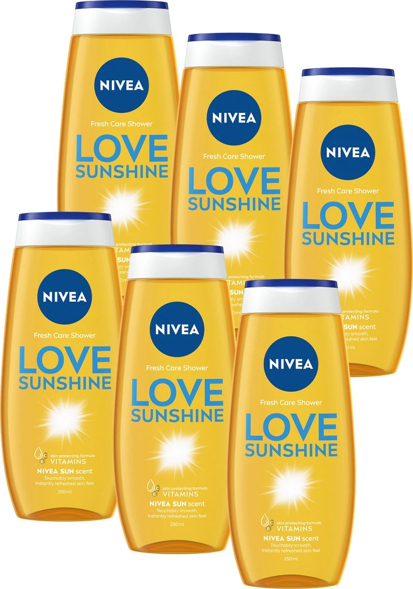 NIVEA Love Sunshine Douchegel - 6 X 250 Ml - Voordeelverpakking 3 NIVEA Love Sunshine Douchegel - 6 X 250 Ml - Voordeelverpakking