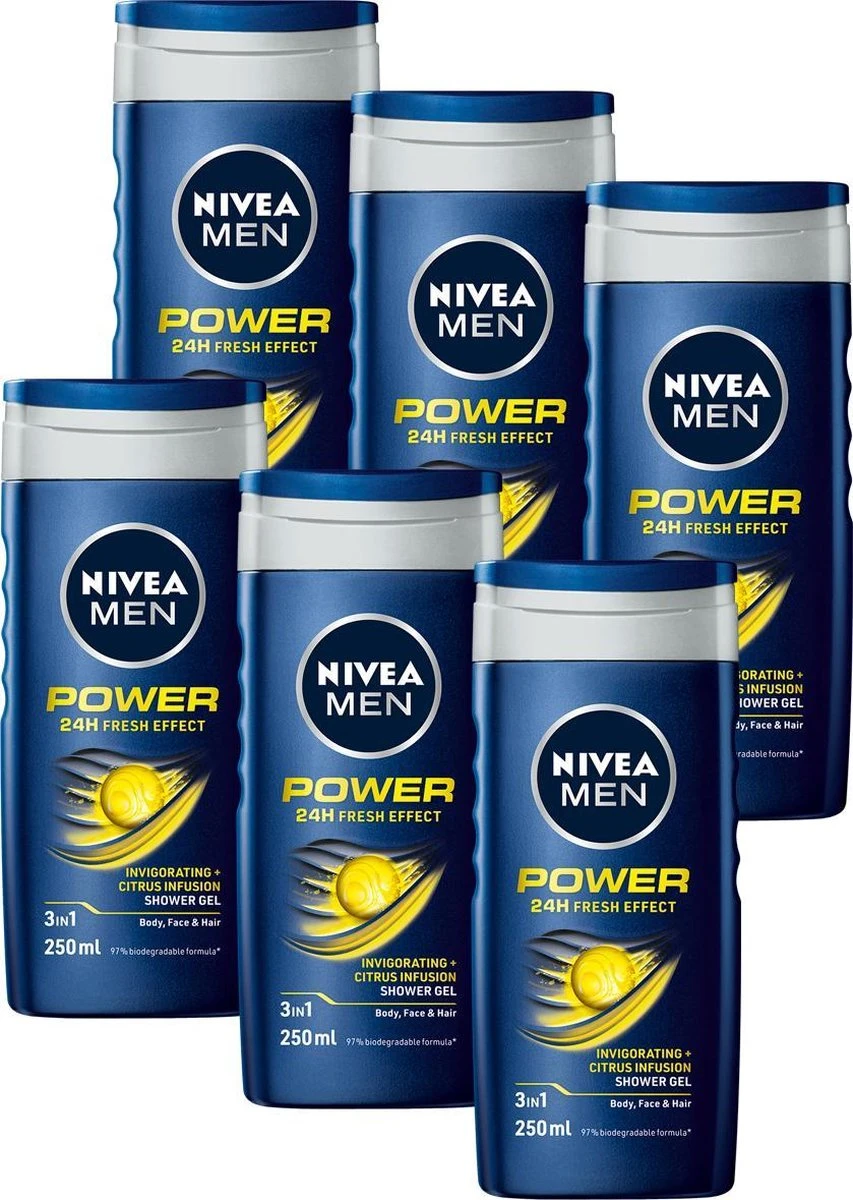 NIVEA MEN Power Refresh - 6x 250 Ml - Voordeelverpakking - Douchegel 3 NIVEA MEN Power Refresh - 6x 250 Ml - Voordeelverpakking - Douchegel