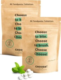 CHOOSE Tandpasta Tabletten - 12 Weken Voorraad - Duurzaam - Aanbevolen Door Tandartsen - Zero Waste - Vegan - Fluoride - Ecologisch Verantwoord